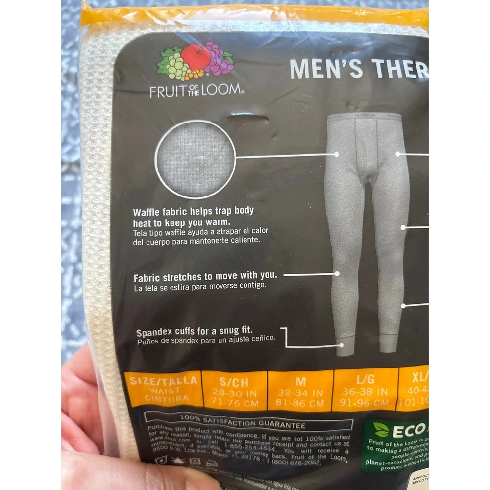 Fruit of the Loom Thermal Pant Mens 2XL Natural NEW Waffle Knit Base Layer